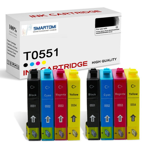 SMARTOMI Epson T0551 T0552 T0553 T0554 T0556 Compatible Ink Cartridges 8PK (2K 2C 2M 2Y)
